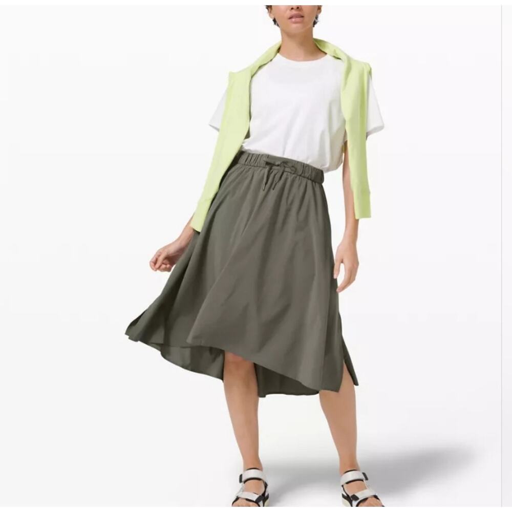 lululemon athletica Tine to Flounce Olive Green Midi Skirt